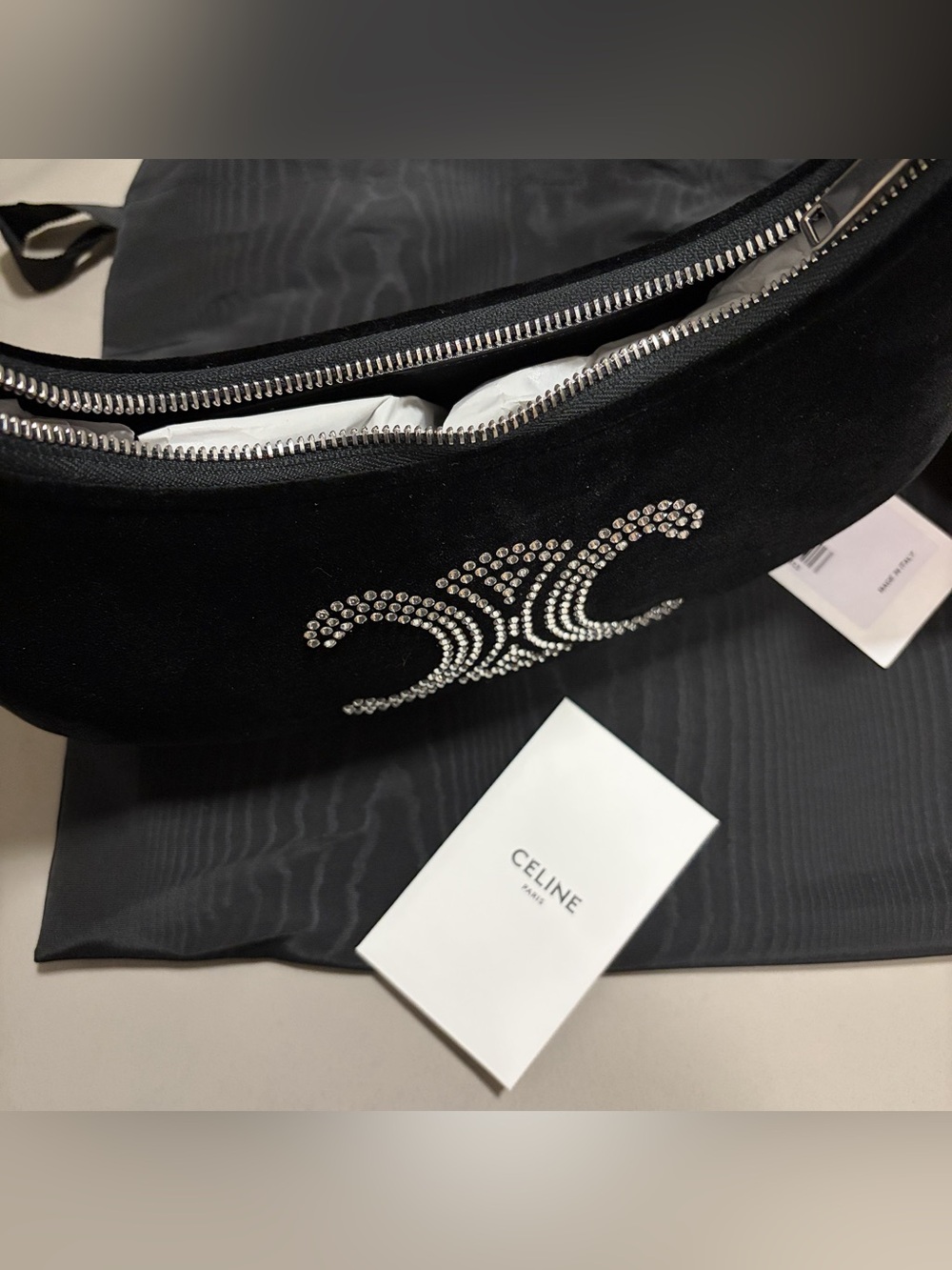 Celine Ava Triomphe Strass Velvet Shoulder Bag - Picture 9 of 11